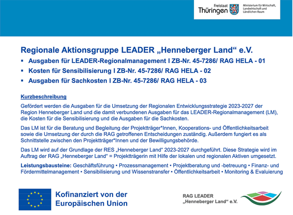 Banner der Regionale Aktionsgruppe LEADER „Henneberger Land“ e.V.
